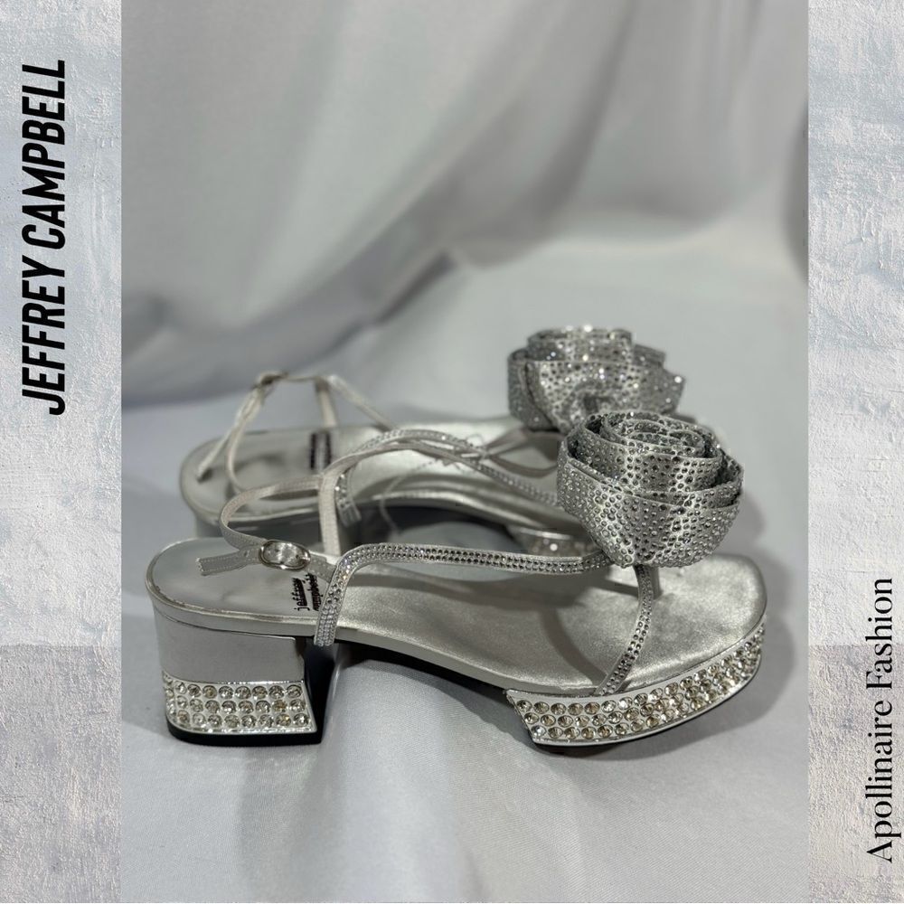 JEFFREY CAMPBELL TRENDSETTER SLINGBACK PLATFORM SANDALS IN SATIN SILVER SIZE 7
